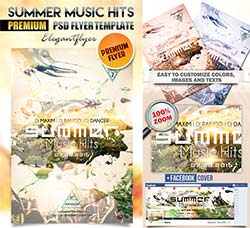 夏季音乐派对海报/传单模板：Summer Music Hits – Flyer PSD Template + Faceb